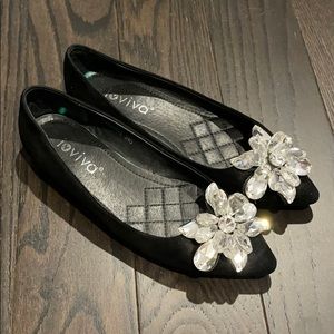 Crystal front Japanese Black Flats Super Comfy
